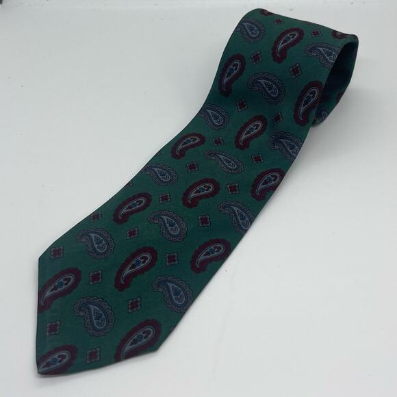 Club Room Green Navy Burgundy Paisley Print Pure Silk Career Office Necktie NWOT - Picture 6 of 6